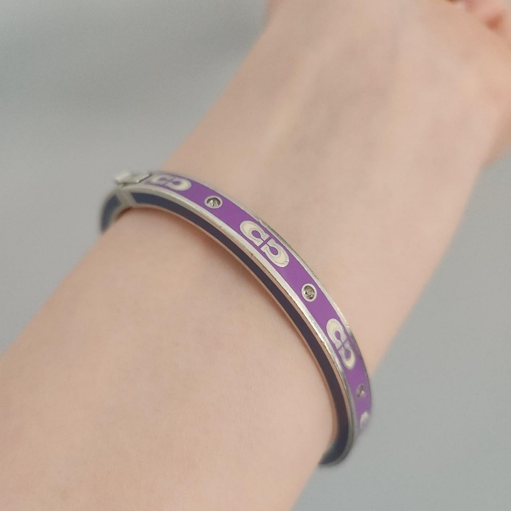AUTHENTIC y2k VINTAGE COACH Kissing Signature Enamel Hinged Bangle silver/purple
